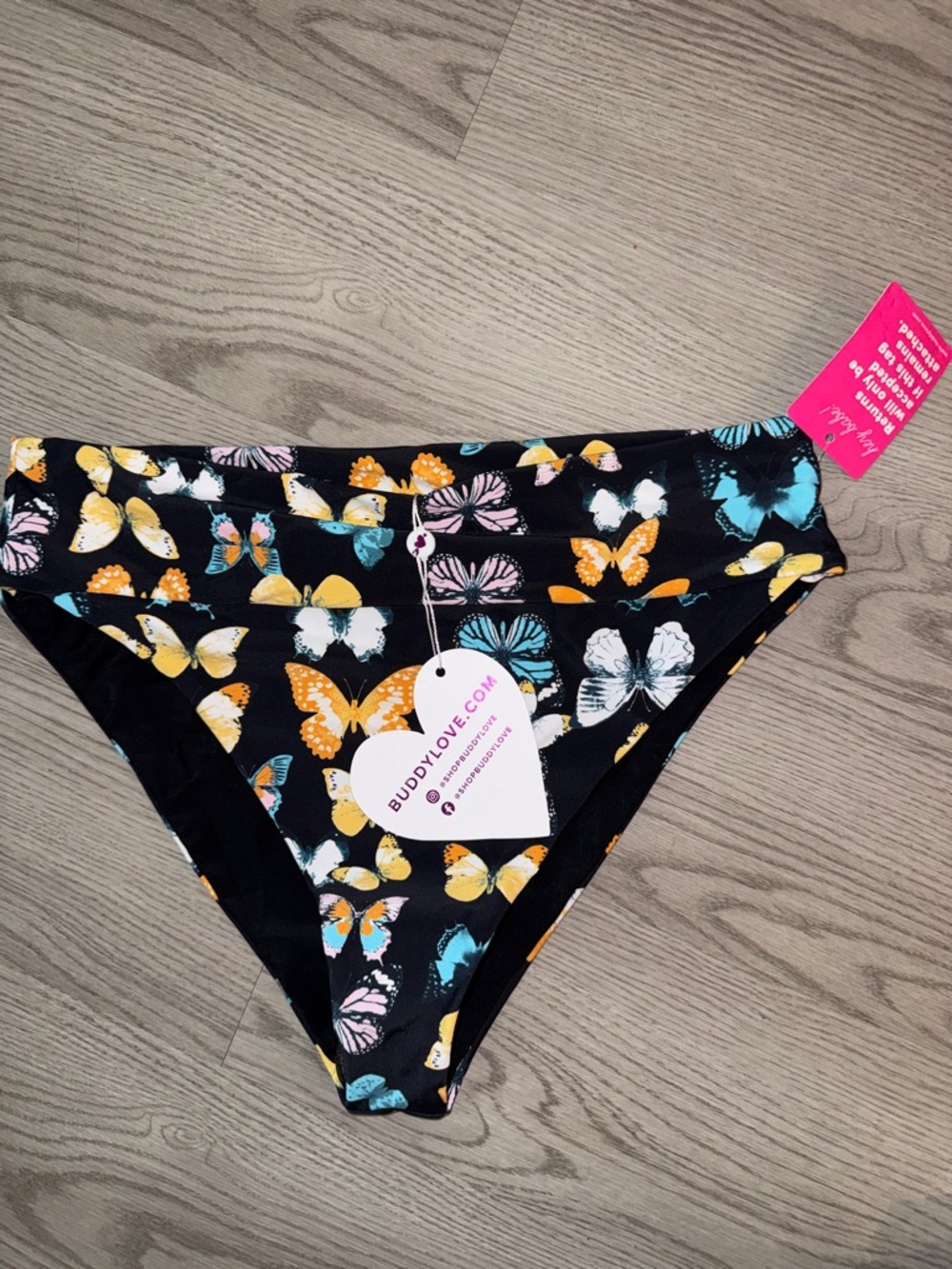 Buddy Love Black Bikini Bottom with Yellow, Teal & Pink Butterflies size XL